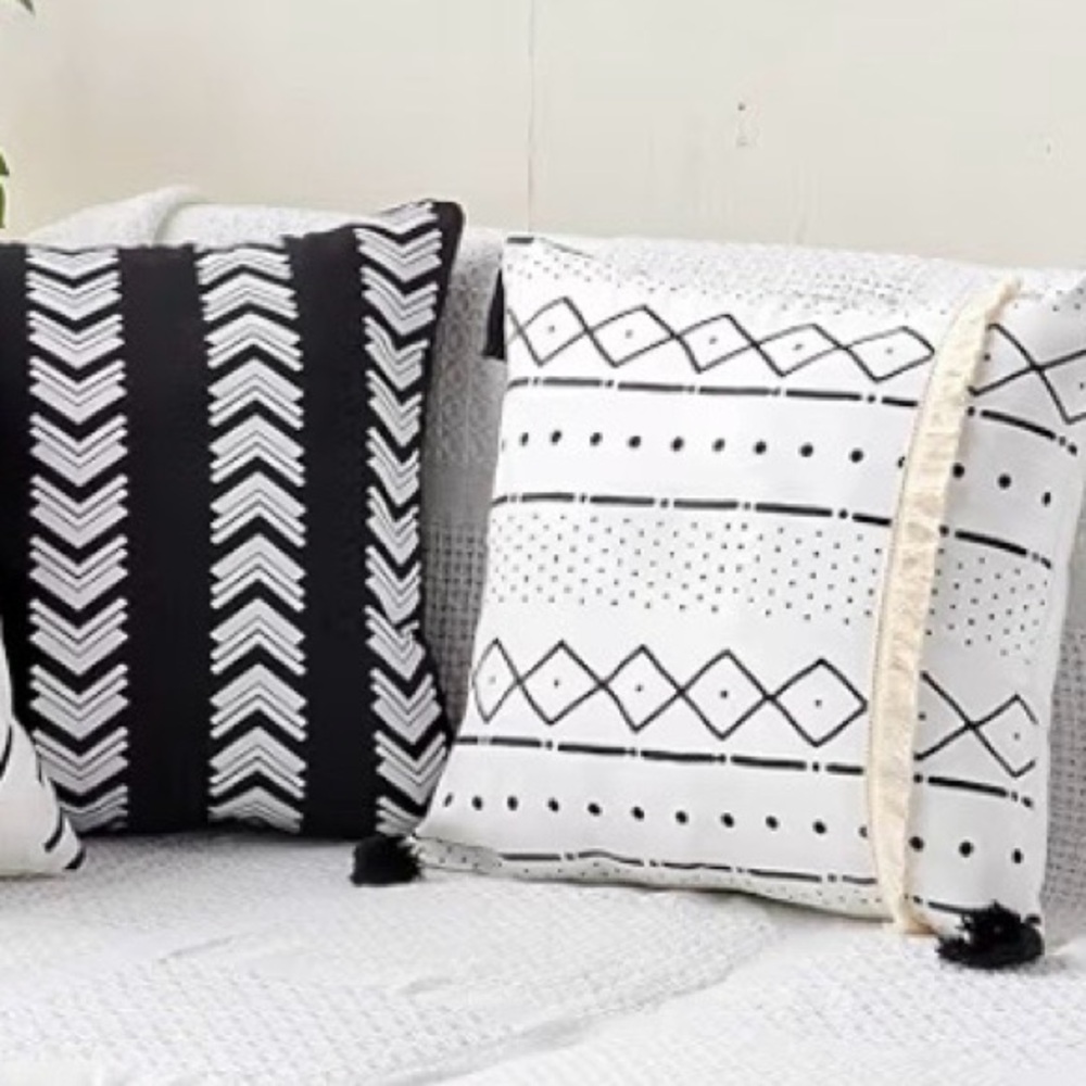 CDWERD Boho 18x18” Pillow Covers Set of 4 Faux Leather, linen, Fringe Tassels - Picture 9 of 16